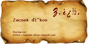 Zacsek Ákos névjegykártya